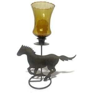 Cowboy Decor Candle Holder Metal Galloping Horse 11.5" Tall